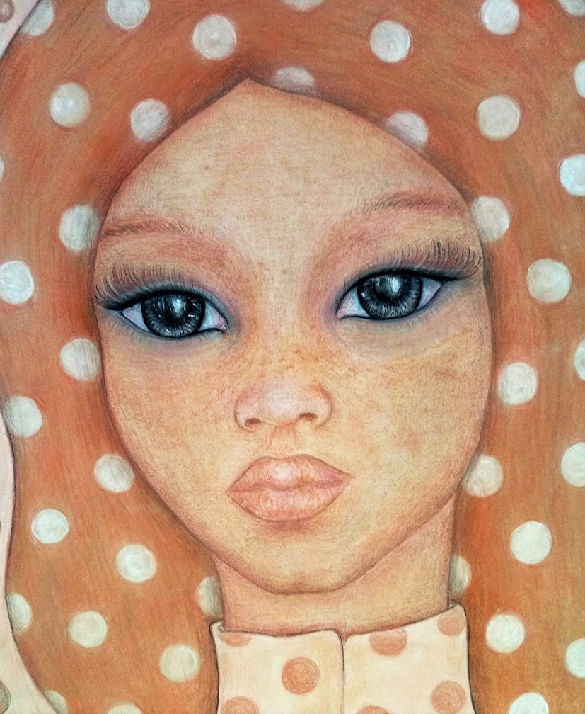 Close up of 'Mathilda'. Drawing by Shorena Ratiani. Chalk pastel on paper.